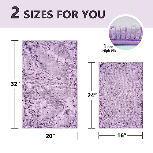 BOANKODU Bathroom Rugs Sets 2 Piece, Extra Soft Chenille Bath Mat Absorbent Bathroom Rug, Bathroom Mat with Sturdy PVC Non-Slip Bottom, Machine Washable Bath Rugs (Lavender) - color: Lavender, size: 16" x 24" + 20" x 32" (Rectangular)