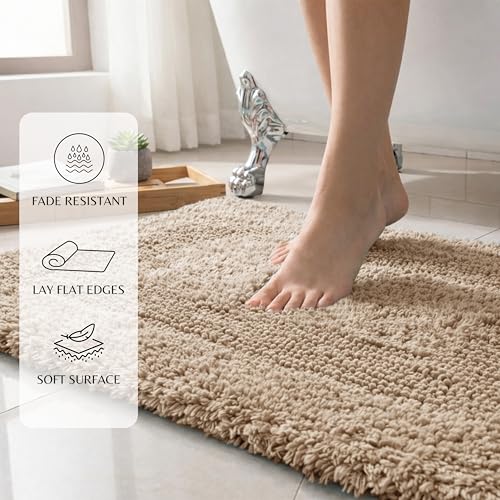 THE BEER VALLEY Set of 2 Reversible Bath Rug 21x32/17x24 Inch - Linen | Cotton Absorbent Bathmat for Bathroom, Washable Beige Toilet Throw Thick Mat - color: Linen Beige, size: 1'9" x 2'8" (Rectangular)