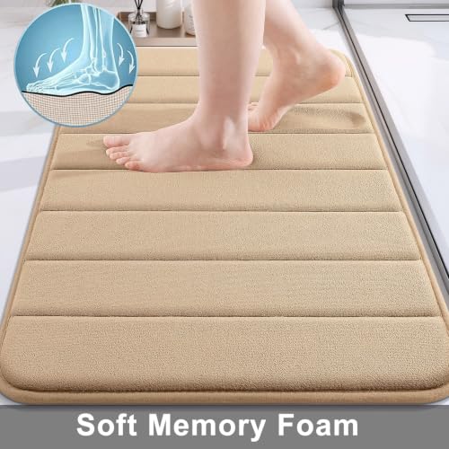 Buganda Memory Foam Bath Mat, 30" x 20", Ultra Soft Bathroom Rugs, Water Absorbent and Machine Washable Bath Rug for Bathroom, Shower, and Tub, Camel - color: Camel, size: 30" X 20"
