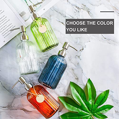 MOCLIF 16 OZ Soap Dispenser，Tempered Glass Clear Vertical Stripe with 304 Rust Proof Stainless Steel Pump Refillable Liquid Hand Soap Dispenser，for Bathroom, Kitchen, Dish Soap，Lotion (Green) - color: Green