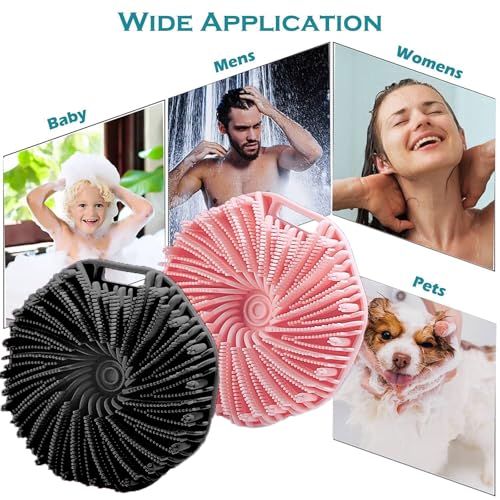 Silicone Body Scrubber, Exfoliating Body Scrubber for Sensitive Skin, Non-Slip Shower Scrubber for Body, Silicone Body Brush for Showering, Charcoal, Effective Showering Exfoliation, Gentle Massage - color: Black and Pink