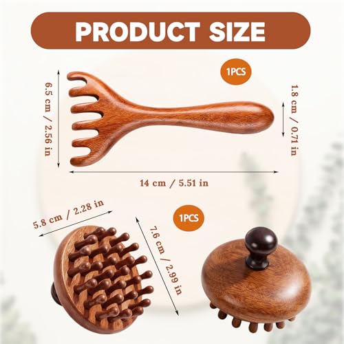 2Pcs Bamboo Scalp Massager Set, Wooden Scalp Massager, Hair Massager Scalp Suitable for Head Relaxation and Hair Care