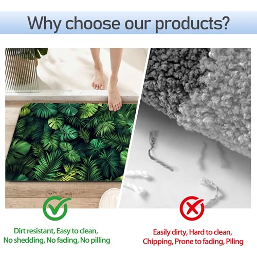 Bathroom Rug 29.5"x17",Green Tropical Palm,Bath Mat with Non-Slip Rubber Backing, Quick-Drying Absorbent Thin Floor Mat for Bathroom, Shower, Sink, or Kitchen - color: Green Tropical Leaves Palm