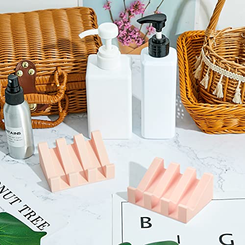 Cunhill 2 Pieces Silicone Soap Dish Self Draining Soap Dish Shower Waterfall Bar Soap Holder Tray with Drain Soap Saver for Kitchen Bathroom Accessories (Light Pink) - color: Light Pink