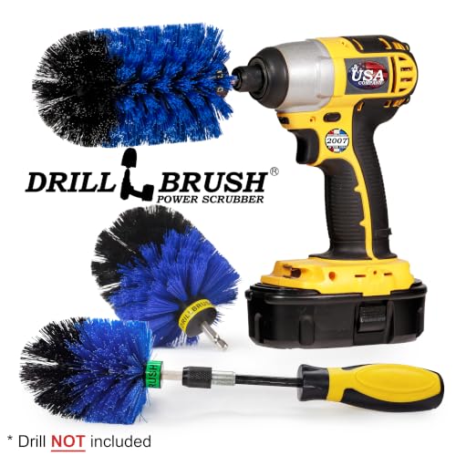 Drillbrush Handle & Drill Powered Boat Detailing Kit - Boat Bristle Brush for Drill - Marine Accessories for Boats - Rounded Corner Brushes for Pools, Rafts, and Fish Tanks - Pool Tile Cleaner Set - color: Blue