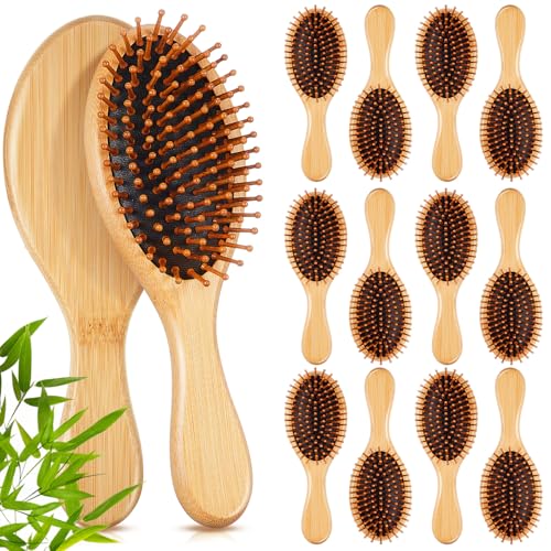Weysat 12 Pcs Bamboo Hair Brushes Bulk, Wooden Paddle Detangling Brush, Scalp Massage and Anti-Static Hairbrushes, DIY Engraving Gifts for Women, Men, Party and Wedding (Black) - color: Black