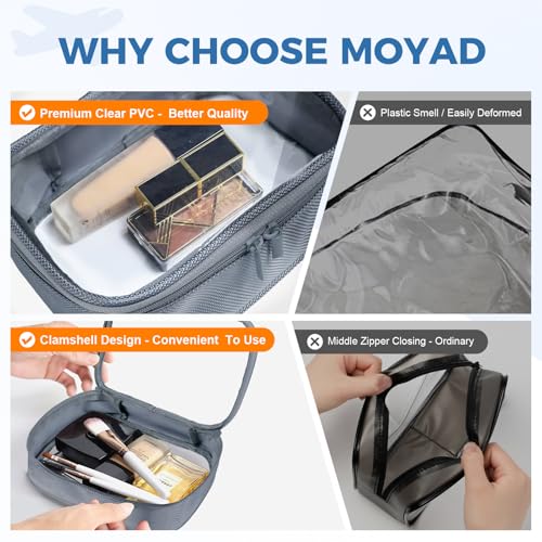 Moyad TSA Approved Toiletry Bag Clear Quart Size Travel Bags Makeup Bag | Large Opening, for Men and Women, Carry on Airline Compliant, Transparent Liquids Pouch, Grey - color: Grey, size: 1 Pack