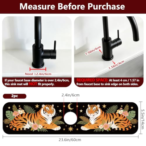 2 Pcs Tiger Kitchen Sink Splash Guard Faucet Mat Tropical Leaves Faucet Mat for Sinks Absorbing Drying Mats for Kitchen Bathroom, 23.6x5.5inch - color: Colorful