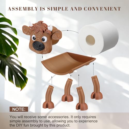 Blushtier Highland Cow Toilet Paper Holder Highland Cow Bathroom Decor 3D Printing Funny Cute Free Standing Toilets Storage for Bathroom Kitchen Bedroom Decor