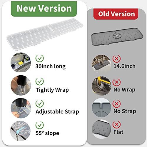 Gosmol Kitchen Faucet Sink Splash Guard Silicone Faucet Mat Clear XXL 30 In | Drip catcher tray mat, sink splash guard behind faucet area; Faucet Mat for Kitchen Sink bathroom faucet guard & draining mat