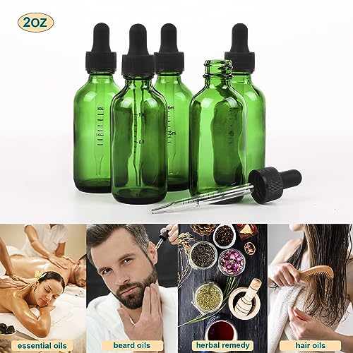 NOOEEISS 2oz Glass Dropper Bottle,Preety Texture Tincture Bottles with Precise Scales Eye Droppe,for All Kinds Of Mixed Liquids,Leak-Proof Design for Easy Travel (Green-24Pack) - color: Green, size: 2oz-24Pack