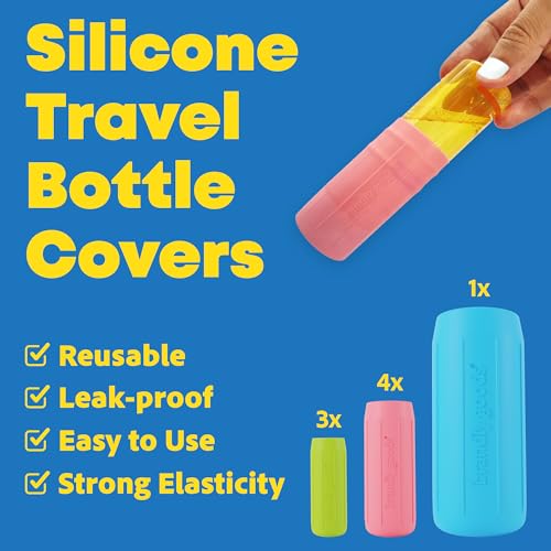 Multi-Size Silicone Bottle Covers for Travel – Leak-Proof Stretchable Sleeves & Safety Clip Locks, Silicone Covers for Travel Toiletries, Bottle Sleeves for Traveling Essentials (8)