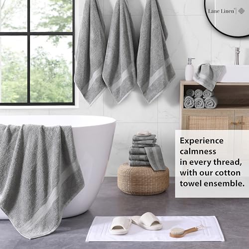 LANE LINEN 100% Cotton Towel Set for Bathroom - 18 Piece - Super Soft, Quick Dry & Highly Absorbent - 4 Bath, 8 Wash Cloth, 6 Hand Towels - Turkish Quality, Durable & Easy Care - Space Grey - color: 08: Space Grey, size: 18 Piece Towel Set