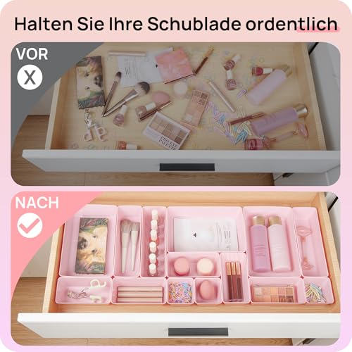 Vtopmart 25 PCS Plastic Drawer Organizers Set, 4-Size Versatile Bathroom and Vanity Drawer Organizer Trays, Storage Bins for Makeup, Bedroom, Kitchen Gadgets Utensils and Office | Plastic storage bins for organizing bathroom, bedroom, kitchen and office d