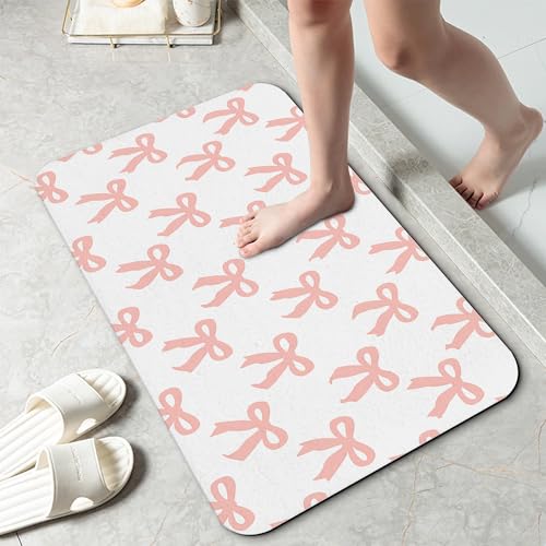 Pink Bow Fast Drying Absorbent Bathroom Mat, Non-Slip Rubber Backing Thin Low-Profile Bath Rug, Easy-Clean Bathroom Floor Mat for Shower, Bathtub, Kitchen, or Entryway - color: Pink Bow
