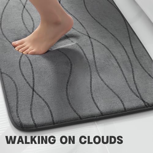 YIHOUSE Bathroom Rugs Set 2 Piece, Memory Foam Bath Mat Dark Grey | 17x24& 20x32, Ultra Soft, Absorbent, Non-Slip, Machine Washable, for Bathroom, Sink and Toilet - color: Dark Grey, size: 2'8" x 1'8" (Rectangular)
