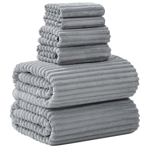 Extra Large Bath Towel Set of 6 (40"x80"),Oversized Bath Sheet Super Soft Highly Absorbent Microfibers Quick Dry Luxury Shower Towel for Bathroom Spa Gym Hotel Yoga (Grey, 6Piece) - color: Gray, size: 6Piece Towel Set