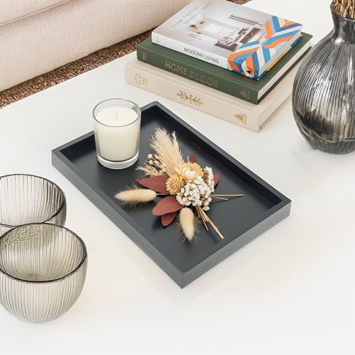 Natural Bamboo Serving Tray Platter 13 x 9 Rectangular, Black - color: Black, size: 13" x 9" x 1.2"