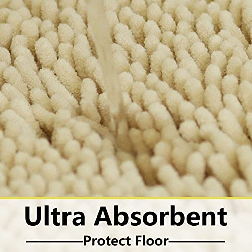 Bath Rugs Chenille 3-Piece Extra Soft and Absorbent Shag Beige Bathroom Rugs, Machine Wash Mat, Strong PVC Non-Slip Underside, Plush Carpet Mats (Beige) - color: Beige, size: 2'8" x 1'8" (16x24"+20x32"+20x20"U shape）