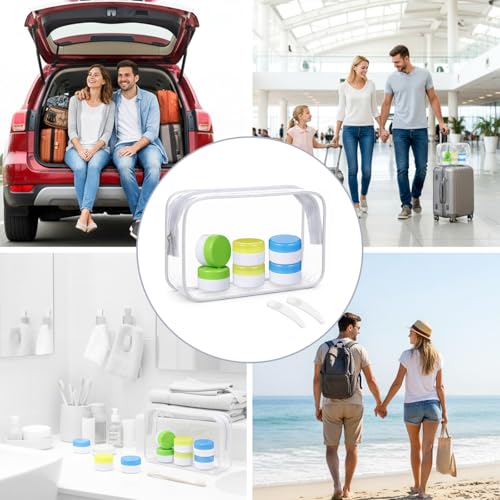 6 PCS Travel Containers for Toiletries 0.7oz TSA Approved Size Refillable Cream Jars with Lids Scraper Leakproof Cruise Essentials Accessories for Cosmetic Lotion Face Hand Body Cream