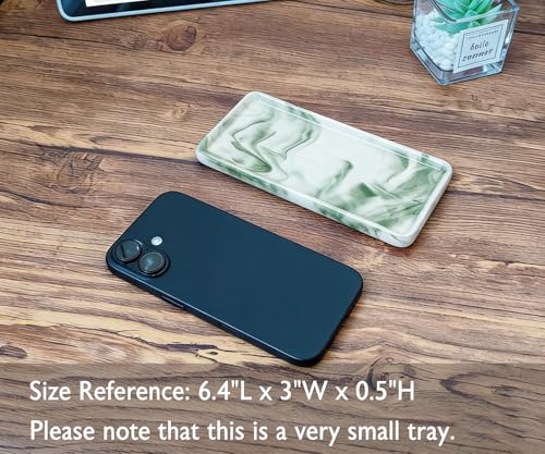 6.4" Porcelain Small Bathroom Narrow Mini Tray - Green | Tiny, Ceramic Countertop and Vanity Tray for Cosmetics, Perfume, Jewelry, Candle - Kitchen Soap Tray for Counter - color: Green, size: 6.4" x 3" x 0.5"