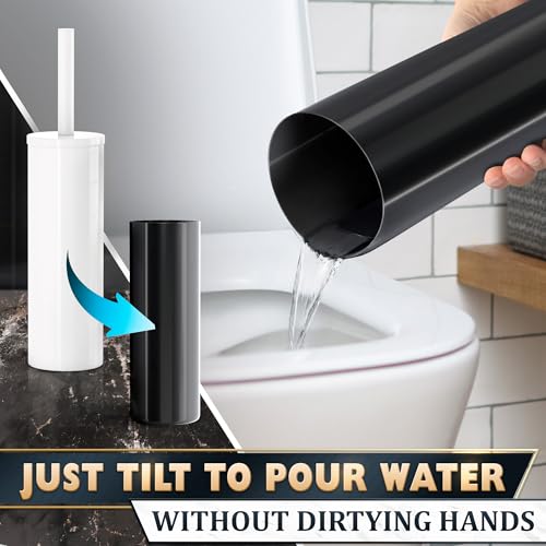Stainless Steel Toilet Brush and Holder Set, Splash Guard (White) | White Toilet Bowl Brush and Holder Set, Removable Bowl, Dense Bristles, Long Handle, Scratch Resistant, for Modern Bathrooms - color: White