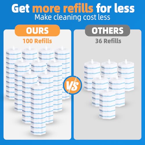 100 Count Toilet Wand Refills Disposable Toilet Brush Toilet Cleaner Refill Pads Wand Kit Scrubber Refills Compatible With Most Brushes No Falling Apart, Fresh Fragrance