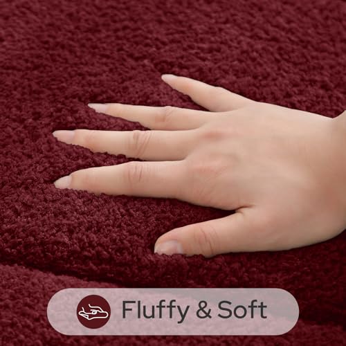 HOMEIDEAS Burgundy Red Bathroom Rugs Sets,2 Piece Soft Bathroom Mats and Absorbent Microfiber Machine Washable Bath Mats for Shower Room, Bathtub, Kitchen (20" x 32" + 16" x 24") - color: Burgundy Red