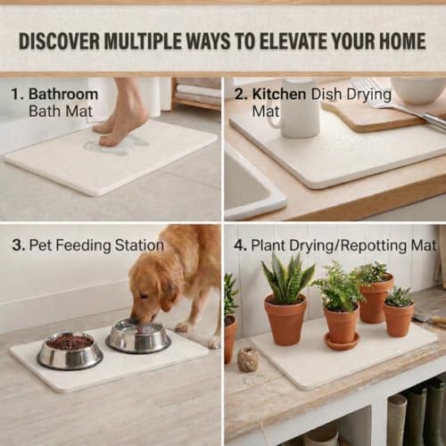 Stone Bath Mat – Diatomaceous Earth Quick Drying Non-Slip Bathroom Mat – Absorbent Diatomite Shower Mat, Durable & Easy to Clean, Modern, 23.6" x 15.3" (2 Pack White - Linea) - color: White - Linea