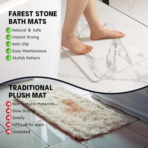 2 Pack Stone Bath Mat - Diatomaceous Earth Bath Mat Fast-Drying Stone Drying Mat Super Absorbent Diatomite Mats for Bathroom, Dish Drying, Bathtub (White Marble & Heart) - color: White Marble+heart-24*16
