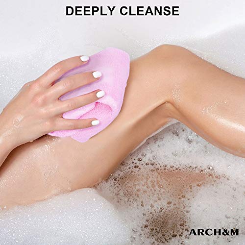ARCH&M Exfoliating Washcloth for Shower, 35-Inch, 3 Pack | Japanese Beauty Washcloth, Back Scrubber for Daily Use, Textured Poly Nylon Body, Smoother-Looking Skin, Quick-Dry - style: Brown x 3