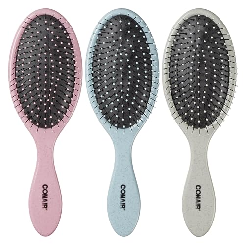 Conair Detangling Hair Brush Set 3 Pack, Use Wet and Dry, Ideal for All Hair Types, Detangling Brushes for women and girls, gifts for her, Glitter Silver, Blue, Pink - color: Pink, Blue, Silver, size: 3 Count Full Size