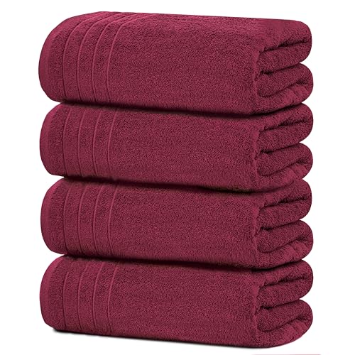 Tens Towels Pack of 4 Extra Large Bath Towels 30 x 60 Inches, 100% Cotton, Larger & Lighter Weight, Quicker to Dry, Super Soft and Absorbent, Perfect for Bathroom, Burgundy - color: Burgundy
