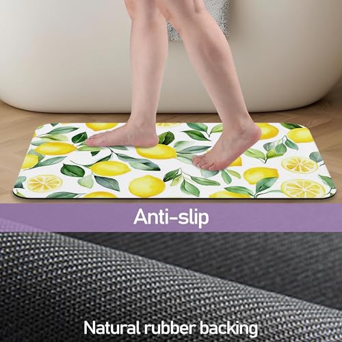 Lemon Bathroom Rug, Rapid Dry Absorbent with Non-Slip Rubber Base Bath Mats for Bathroom 17"x30" - color: Lemon