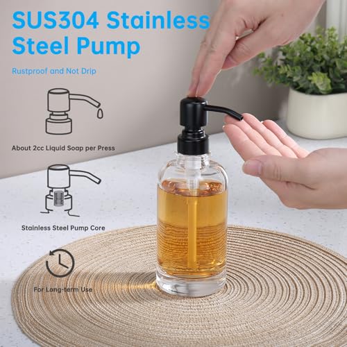 Bathroom Soap Dispenser Black, 11 oz Glass Cylindrical Bottles with Stainless Steel Pump Liquid Hand Soap Dispenser Kitchen - color: Black, size: 11oz-Cylindrical