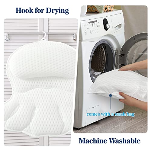 Bath Pillow Bathtub Pillow, Luxury Bath Pillows for Tub Neck and Back Support, Bath Tub Pillow Headrest with Soft 4D Mesh Fabric and Non-Slip Suction Cups, Relaxing Bath Accessories Spa Gifts - color: White