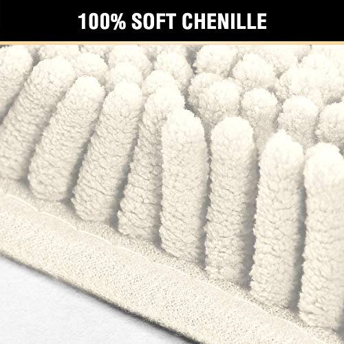 H.VERSAILTEX Bathroom Rugs Luxury Chenille Mat Set, Soft Plush Shower Rug + Toilet Mat, Microfiber Shaggy Carpet, Super Absorbent Mats, Machine Washable Bath Mat Curved Set, 32" x 20"/20" x 20", Cream - color: Ivory, size: 20" x 32" Plus 20" x 20"