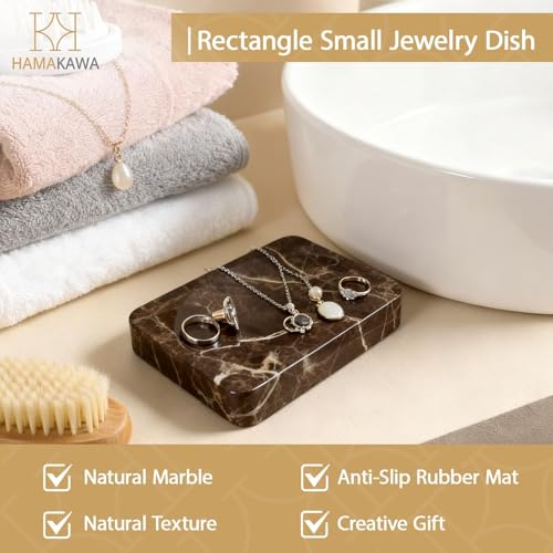 Natural Marble Soap Dish, Rectangle Emperador Dark Jewelry Dish, Dark Brown Style Shower Soap Holder, Modern Stone Sponge Holder, Bar Soap Saver Tray for Bathroom, Kitchen, Easy to Clean - color: Dark Brown 5-in Rect