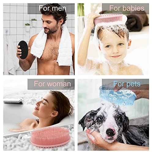 3 Pack Silicone Body Scrubber, Soft Silicone Loofah Exfoliating Body Scrubber, Silicone Body Brush Bath Shower Scrubber for Body, 2 in 1 Bath and Shampoo Wash Brush for Skin Exfoliation Men Women - size: Pink+Blue+Black