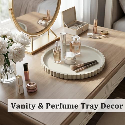 HighHerz Silicone Bathroom Countertop and Vanity Tray, Round Silicone Bathroom Tray, Modern Bathroom Decor, Coffee Table Decor, Decorative Tray for Candle, Perfume, Plants (Khaki, 9 inch) - color: Khaki, size: 9"