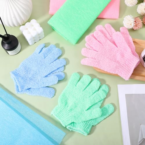 6 Pack African Net Sponge Exfoliating Glove Set, Including 3 Pcs Bath Sponge African Scrub Net Body Scrubber Back Scrubber and 3 Pairs Exfoliating Gloves as Stocking Stuffers for Adults