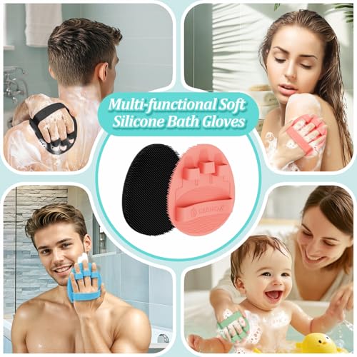 Silicone Back & Body & Face Scrubbers Set 4PCS, 15.35’’ Soft Back Scrubber for Dual-Side Usage, Easy-to-Hold Bath Glove Body Scrubber Face Scrubber for Good Foaming & Deep Cleaning(Pink) - color: 02pink*4