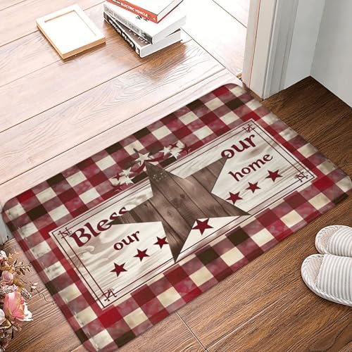 Bath Mat Country Star Burgundy Red Plaid Berry Retro Wood Grain Quick Dry Bathroom Rugs Non Slip Absorbent Shower Flannel Rug Floor Mat for Bathroom,Bathtub,Sink,Bedroom,16"X24" - color: Cay22
