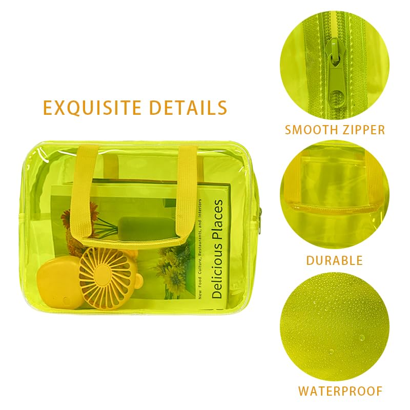 Yellow PVC Pure Color Transparent Gift Pouch Wash Travel Makeup Cosmetic Bag with Handle for Travel Bathroom Toiletry Organizer (Yellow) - color: yellow