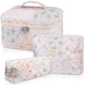 Gosect Makeup Bag Set, Quilted Makeup Bags, Large Floral Cosmetic Bag for Women, Cute Cotton Makeup Bags, Flower Travel Toiletry Organizer Bag (Folk Style) - color: MZF