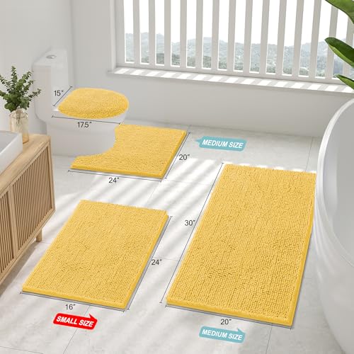 Smiry Luxury Chenille Toilet Rugs U-Shaped 20x20, Soft Absorbent Non-Slip Contour Bathroom Rugs for Toilet, Machine Washable Contoured Bath Mats, Yellow - color: Yellow, size: 20" X 20" Contour Rug