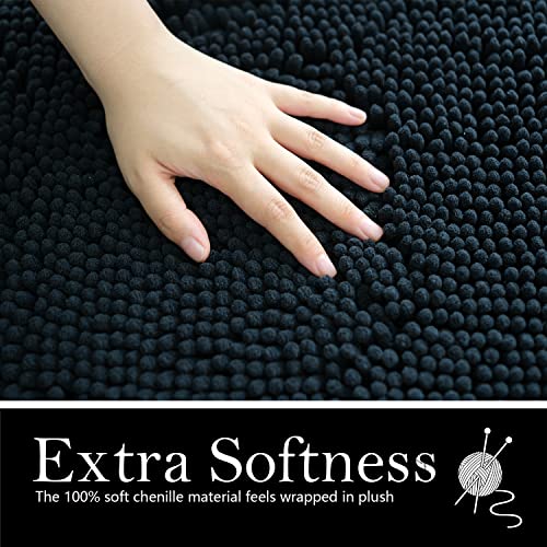 Bathroom Rugs Chenille Bath mat 2 Piece Set, Super Absorbent, Strong PVC Non Slip Backing, Bath mats for Bathroom, Plush Shaggy, Thick, Machine Washable, Bathtub, Shower, Toilet.(Black) - color: Black, size: 20''×20''U-Shape+20''×32''