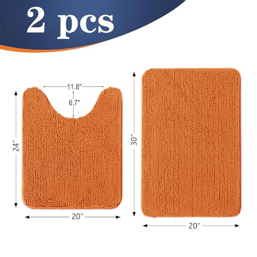 OLANLY Bathroom Rugs Sets 2 Piece, Soft Absorbent Chenille Bath Mats and U-Shaped Contour Toilet Mat Area Rug Set, Machine Washable Bath Carpet, Home Decor Accessories(30"x20"+24"x20", Clay) - color: Clay, size: 30" X 20" + U24" X 20"
