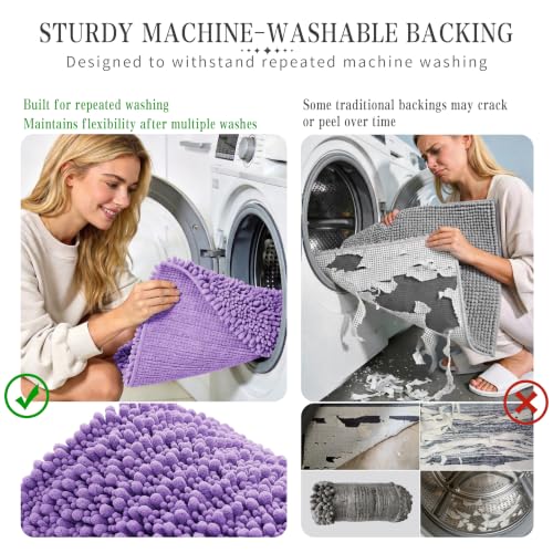 Yimobra Bathroom Rugs Non Slip Washable - Ultra Soft Absorbent Chenille Bath Mat, Quick Dry Shaggy Floor Carpet for Tub Shower, Lavender Home Decor Accessories, 24x17 Inch - color: Lavender, size: 24" X 17"