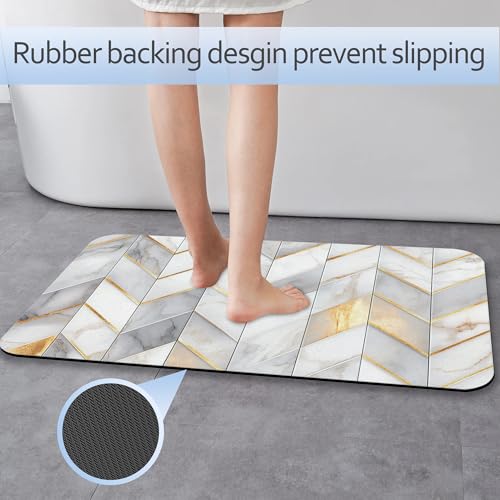 Bathroom Rug Gold Geometric Lines Bath Mat with Non-Slip Rubber Backing, Quick-Drying Absorbent Thin Floor Mat for Bathroom, Shower, Sink, or Kitchen - color: Gold Geometric Lines